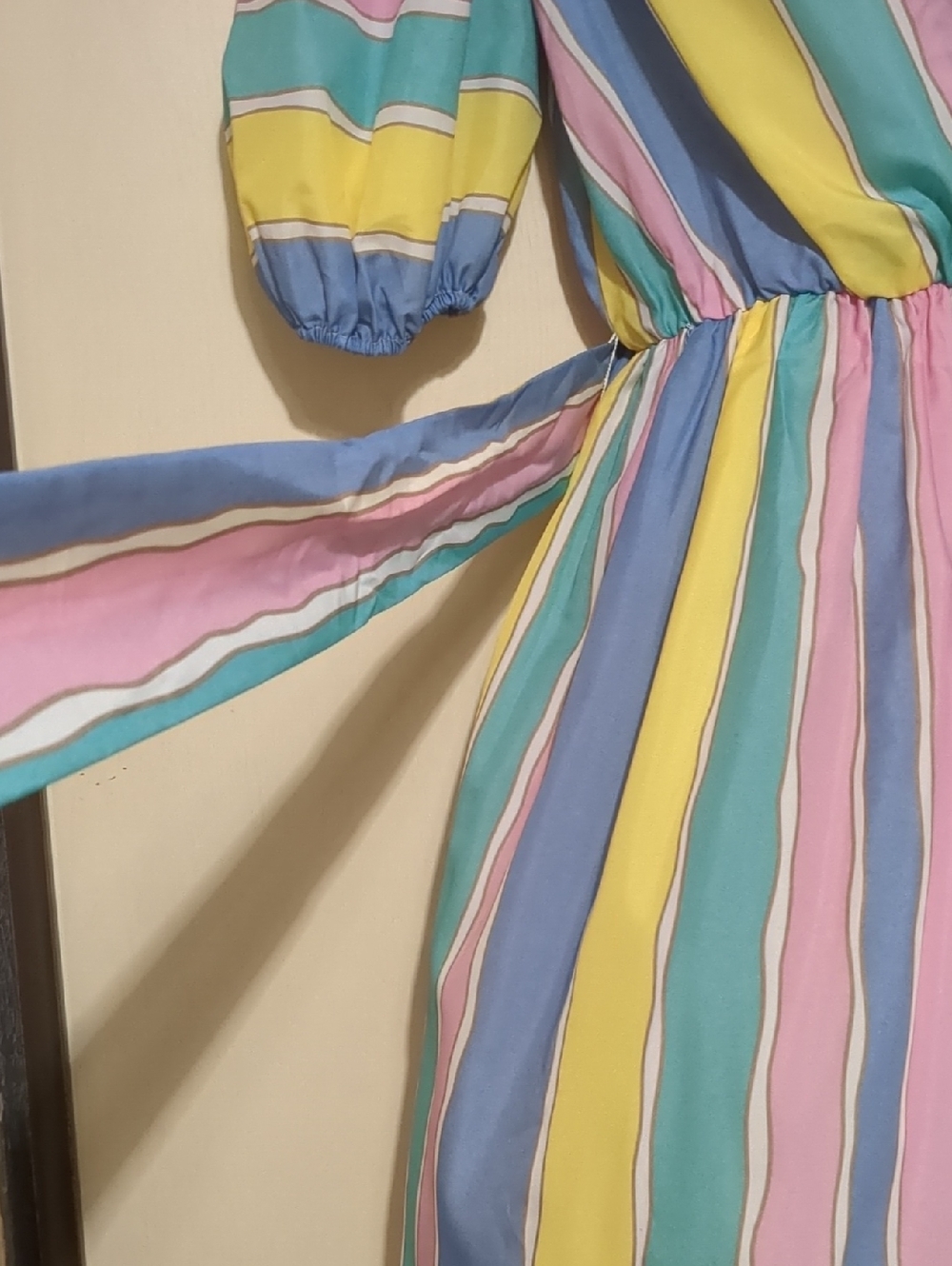 Vintage Papper Moon puffy sleeve pastel striped Juniors midi dress Size 5 NWT - Picture 4 of 12